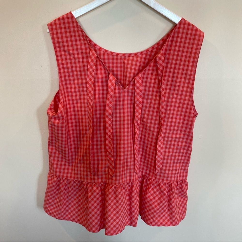J. Crew Women's Top Pink-Red Gingham Double Back Tie Sleeveless Blouse Size Xl - Picture 5 of 6